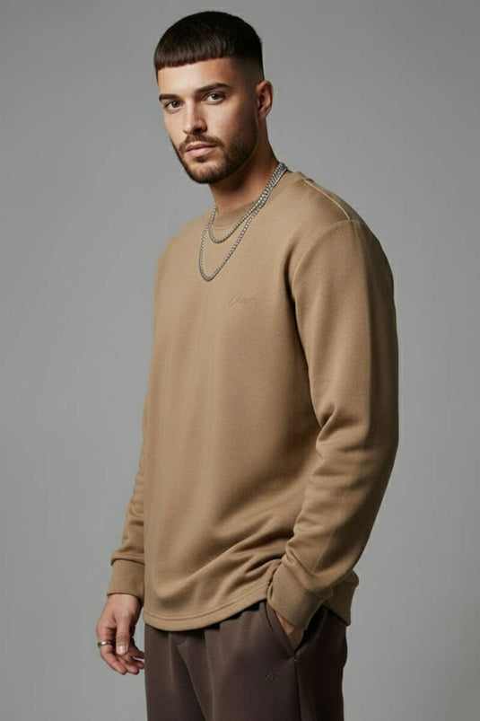 سويت شيرت رجالي برقبة دراجة غطس بني