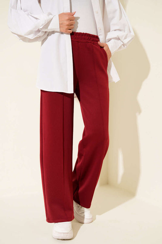 Scuba Çımalı Bol Paçalı Pantolon Bordo