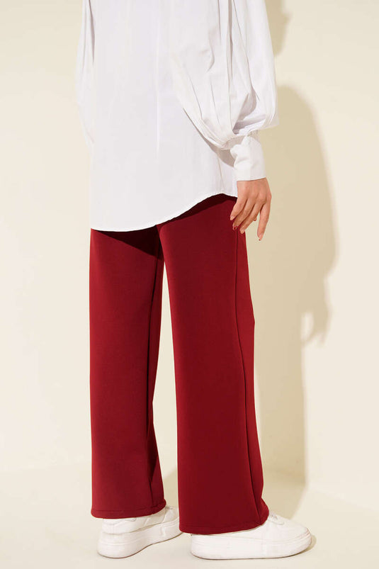 Scuba Çımalı Bol Paçalı Pantolon Bordo
