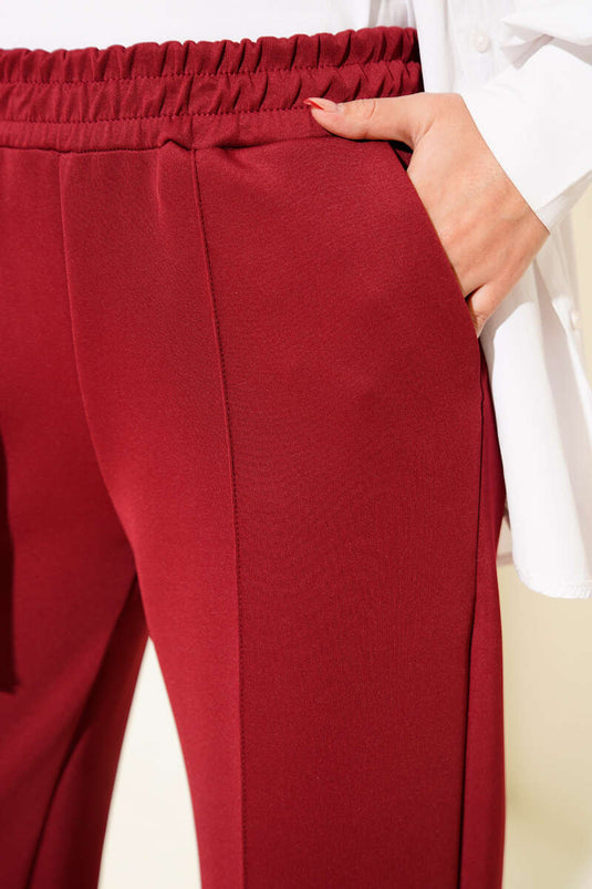 Scuba Çımalı Bol Paçalı Pantolon Bordo