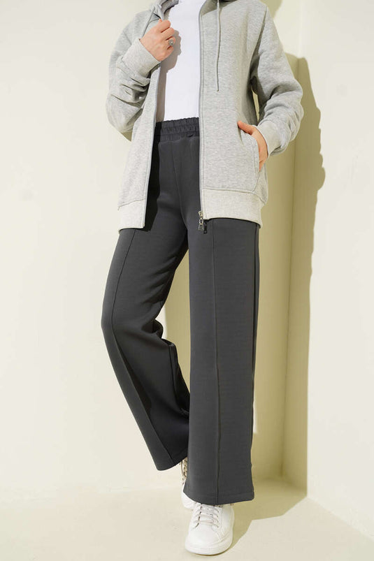 Scuba Çımalı Bol Paçalı Pantolon Füme