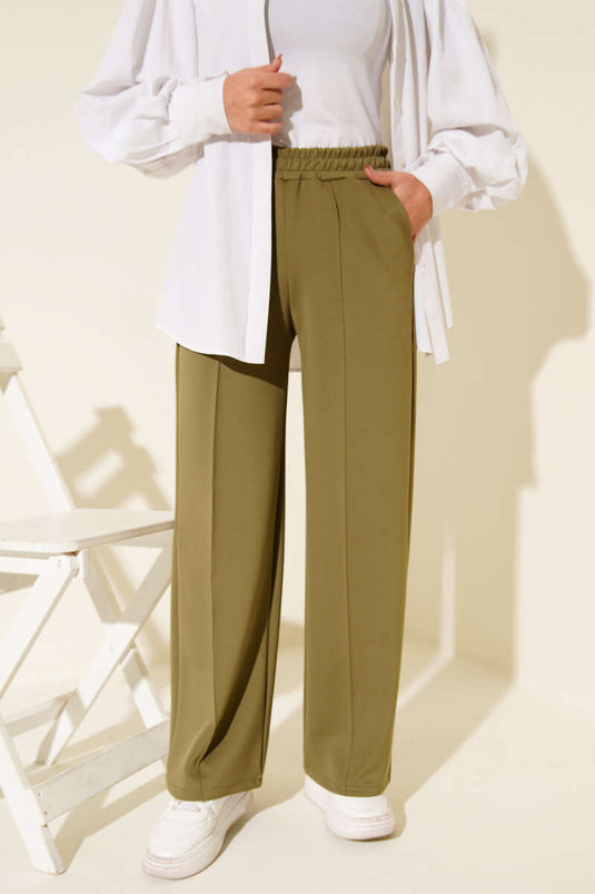 Scuba Çımalı Bol Paçalı Pantolon Haki