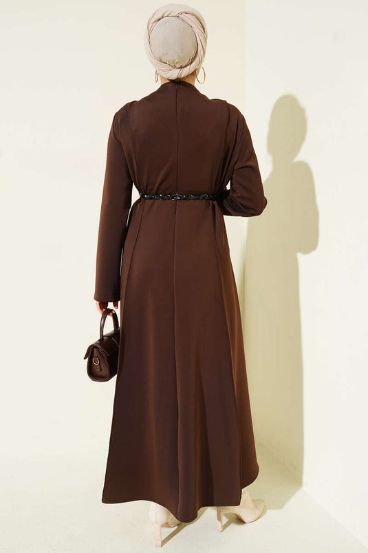 Robe ceinturée en cuir scuba marron foncé