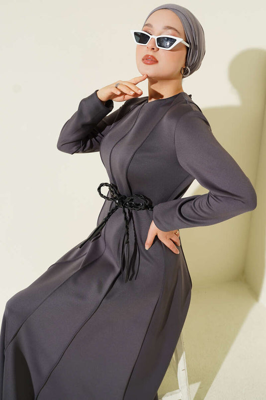 Robe ceinturée en cuir de plongée fumée