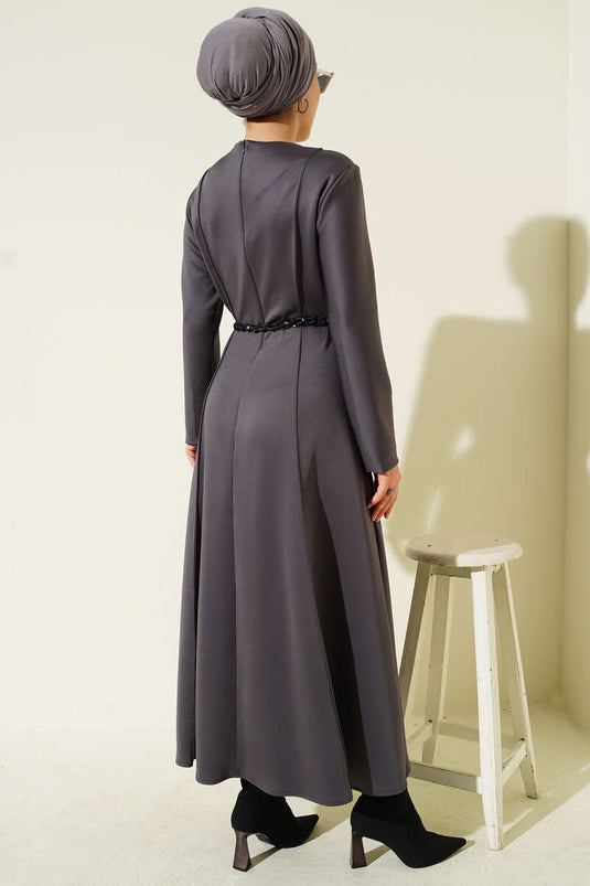 Robe ceinturée en cuir de plongée fumée