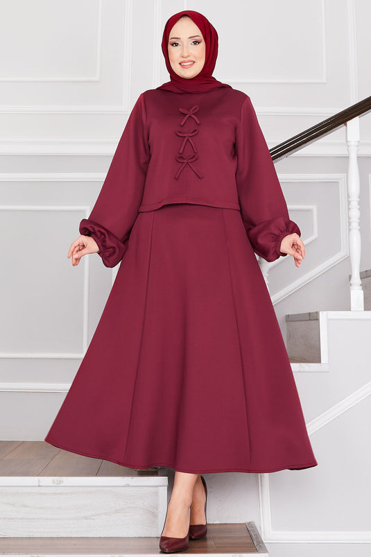 Scuba Bow Skirt Set Burgundy