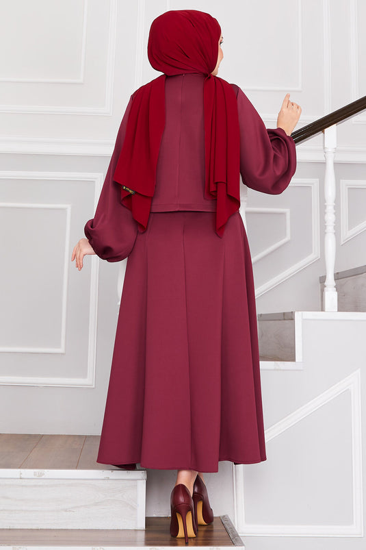 Scuba Bow Skirt Set Burgundy