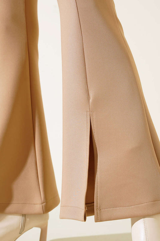 Pantalon Flare En Scuba Beige