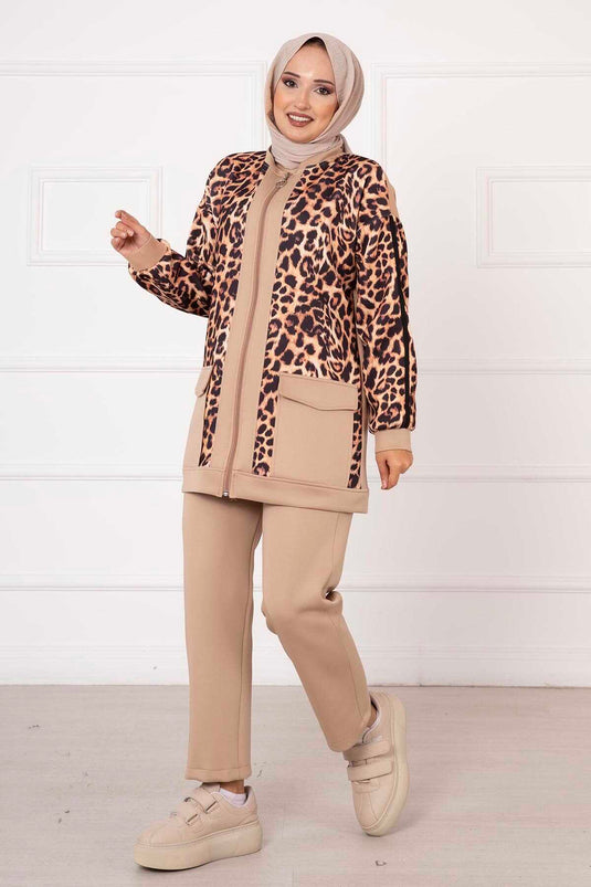 Scuba Leopard mønstret dobbeltsæt mink