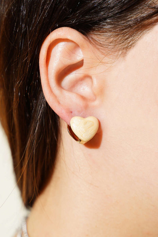 Mother-of-Pearl Filled Heart Earrings, Cream