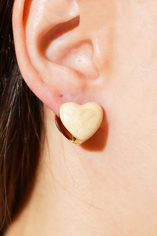 Mother-of-Pearl Filled Heart Earrings, Cream