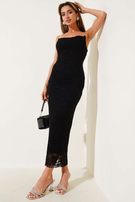 Black Lace Dress with Transparent Straps