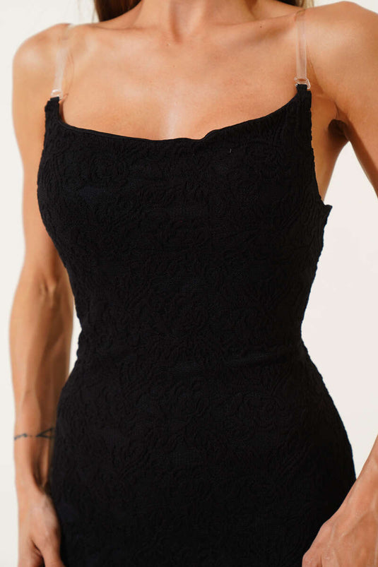 Black Lace Dress with Transparent Straps