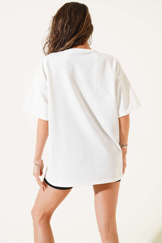 T-shirt à motif pêche écru