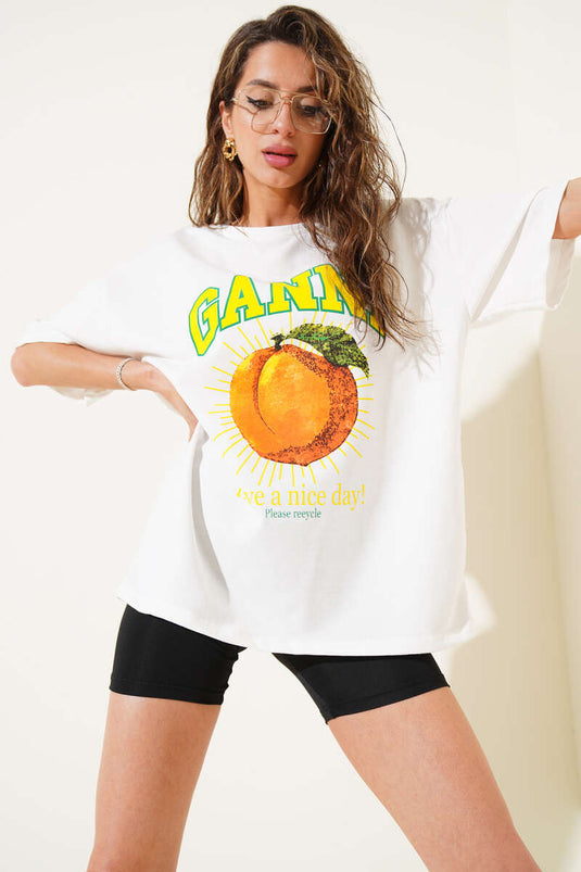 T-shirt à motif pêche écru