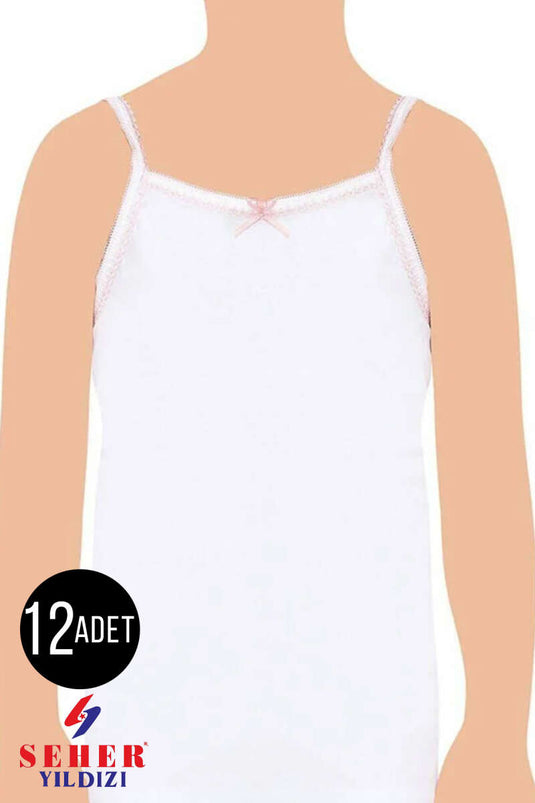 Morning Star 12-piece Girls' Embroidered String-Strapped Undershirt White