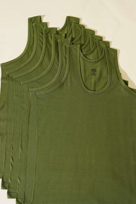 Lot de 6 débardeurs en coton peigné kaki Morning Star