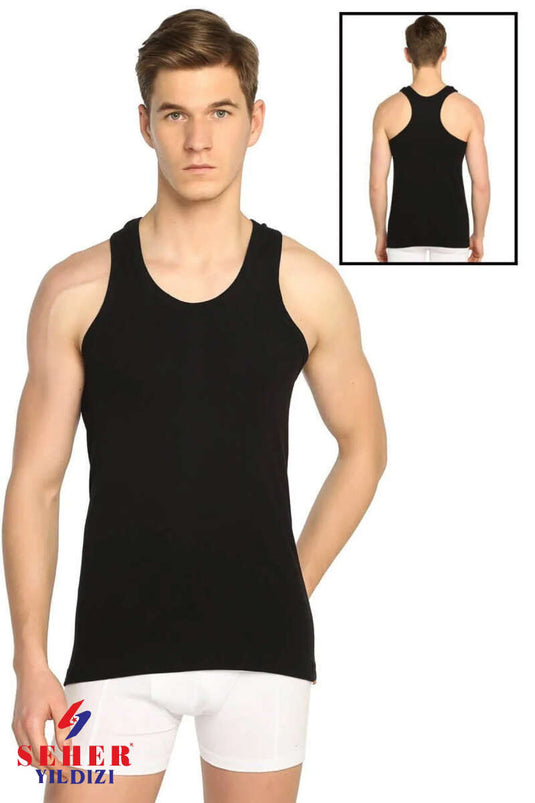 Morning Star Men's Ribbed Sports Undershirt Black
