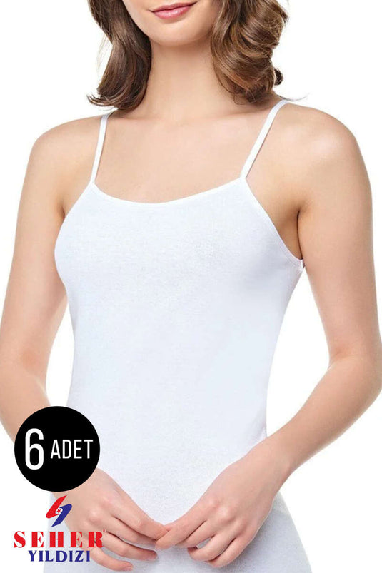 Morning Star Women's 6-Pack String-Strap Undershirts White