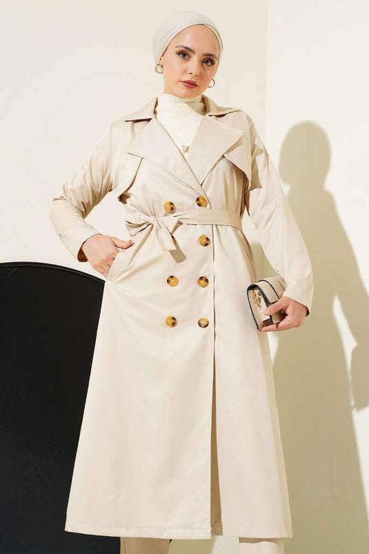 Eight Button Belted Trench Coat Stone