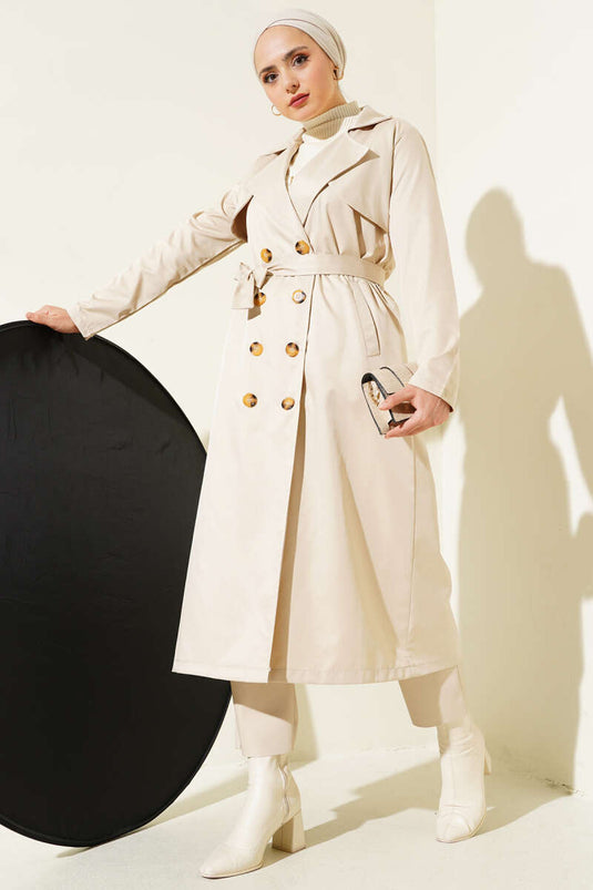 Eight Button Belted Trench Coat Stone