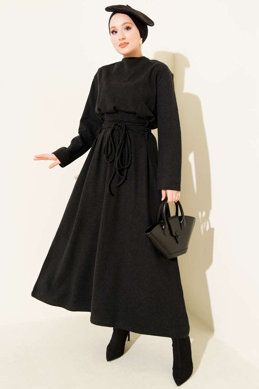 Thessaloniki Dress with Drawstring Detail, Anthracite