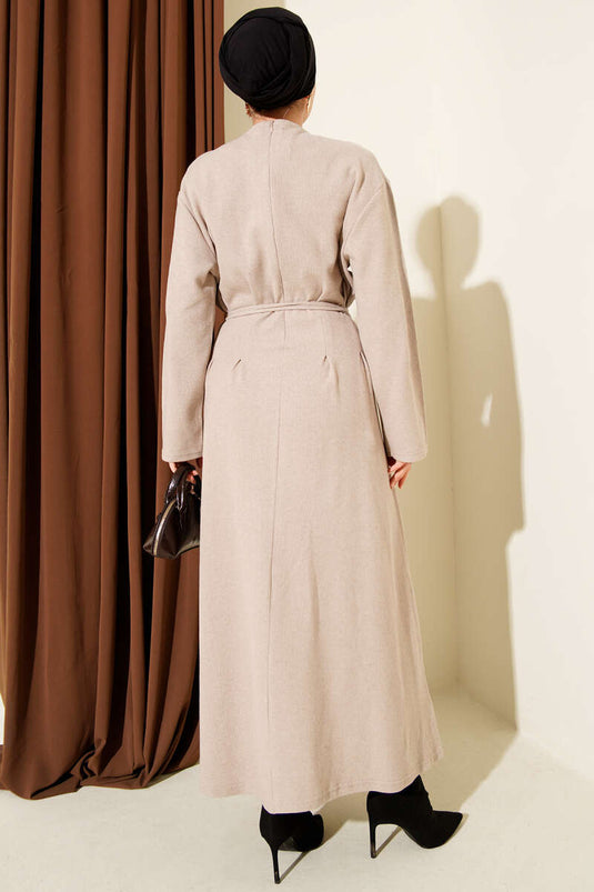 Thessaloniki Style Dress with Drawstring Detail, Beige