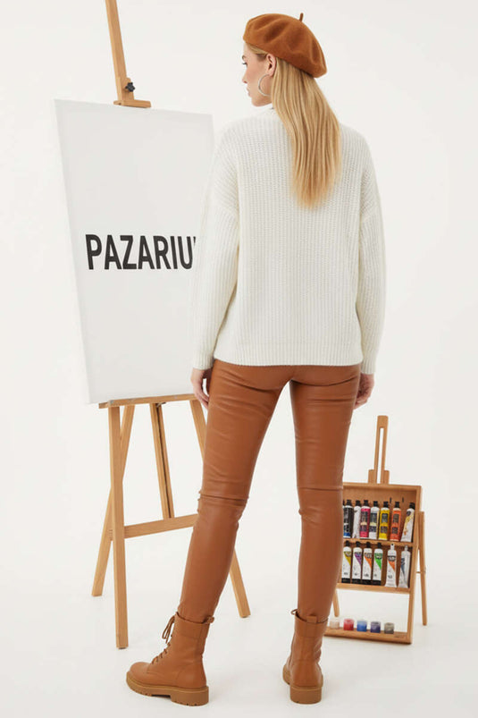 Thessaloniki Strickpullover mit Ziernähten, Ecru