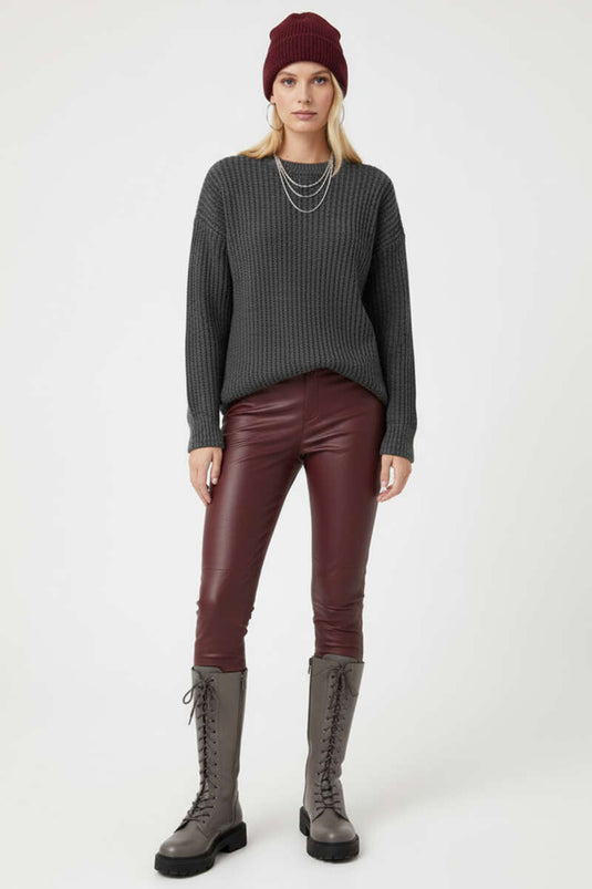 Thessaloniki Strickpullover mit Ziernähten, Rauchgrau