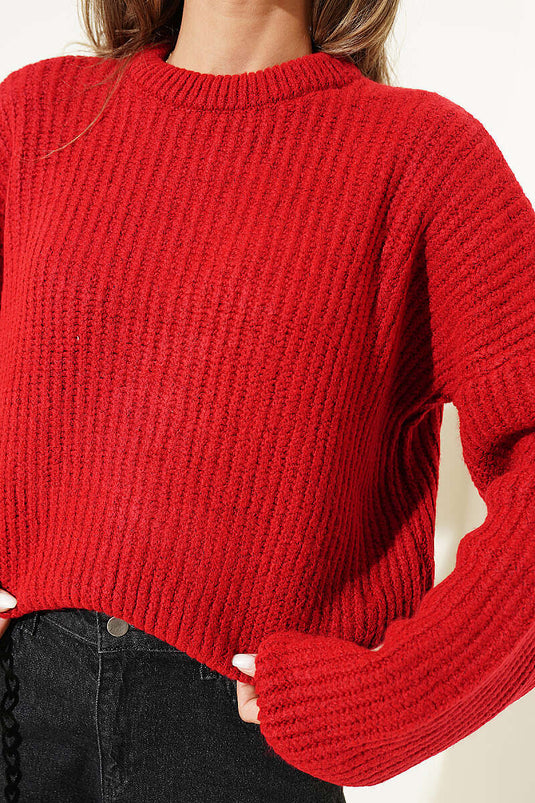 Kurzer Strickpullover Mit Strukturmuster Bordeaux