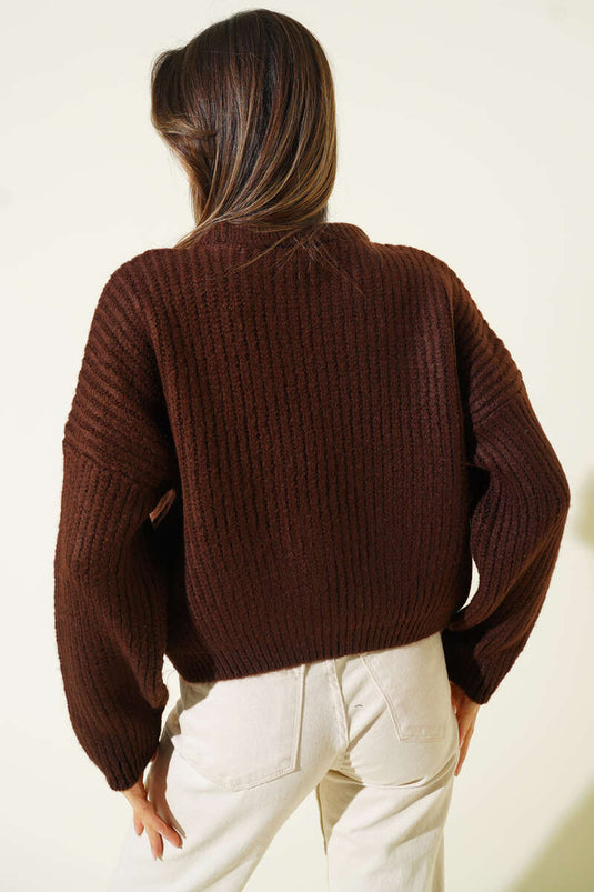 Short Knit Cardigan In Coffee Color