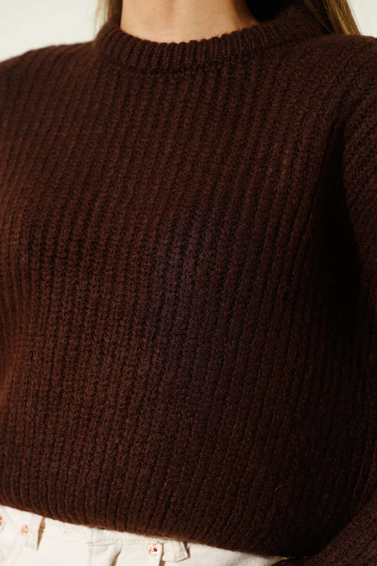 Short Knit Cardigan In Coffee Color