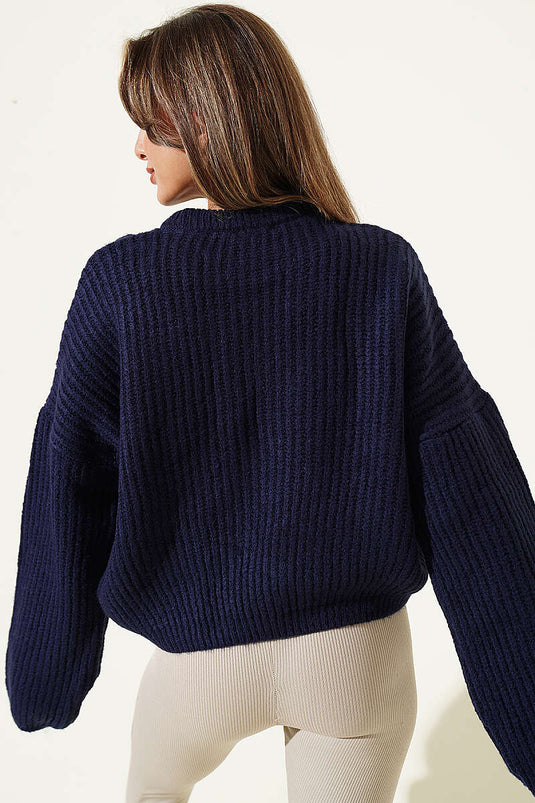Kurzer Strickcardigan Mit Rippstruktur In Marine