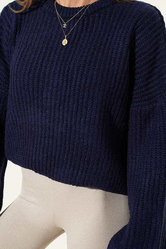 Kurzer Strickcardigan Mit Rippstruktur In Marine
