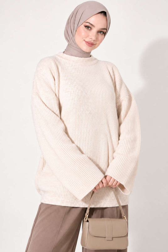 Tunika Oversize In Maglia Beige Di Selanik