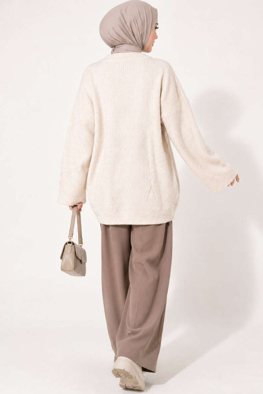 Tunika Oversize In Maglia Beige Di Selanik