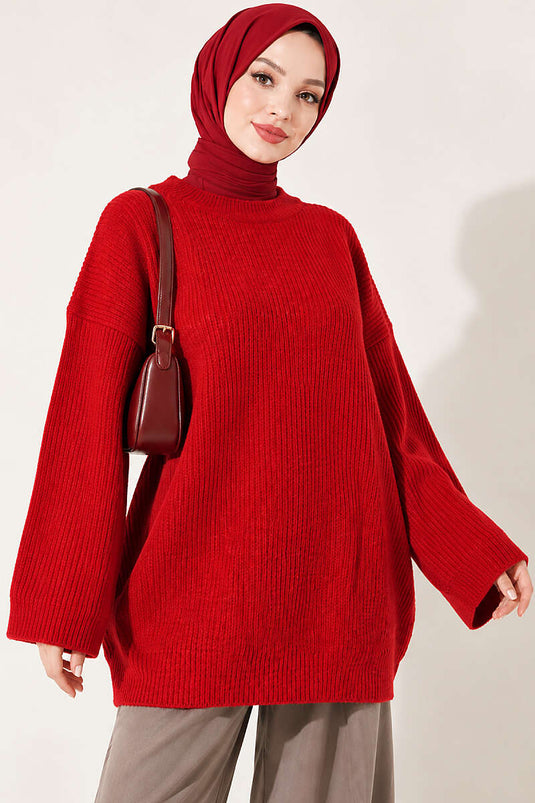 Tunique Oversize En Tricot Selanik Rouge