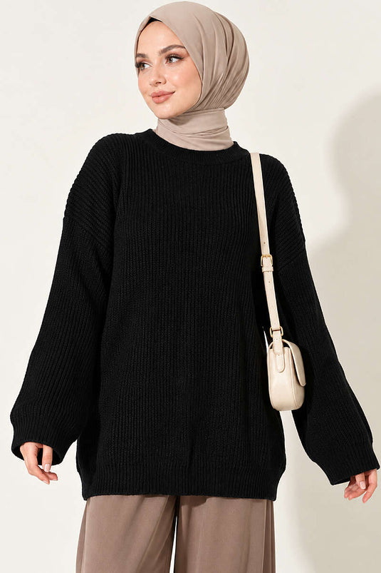 Tunique Oversize En Tricot Noir Selanik