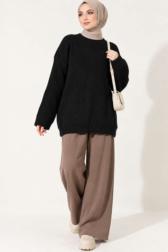 Tunique Oversize En Tricot Noir Selanik