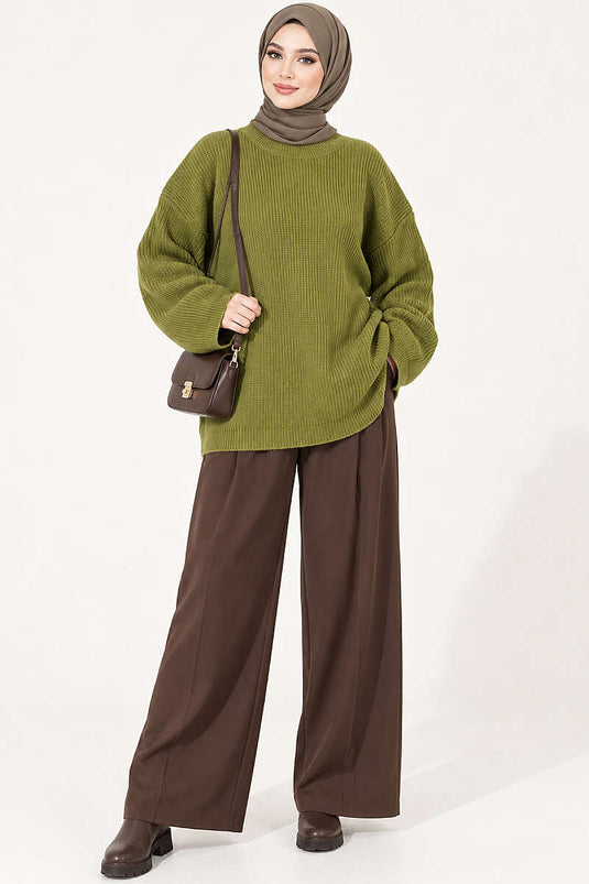 Tunique Oversize En Maille Vert Olive