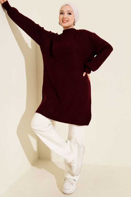 Selanik Örgü Yumoş Triko Tunik Bordo