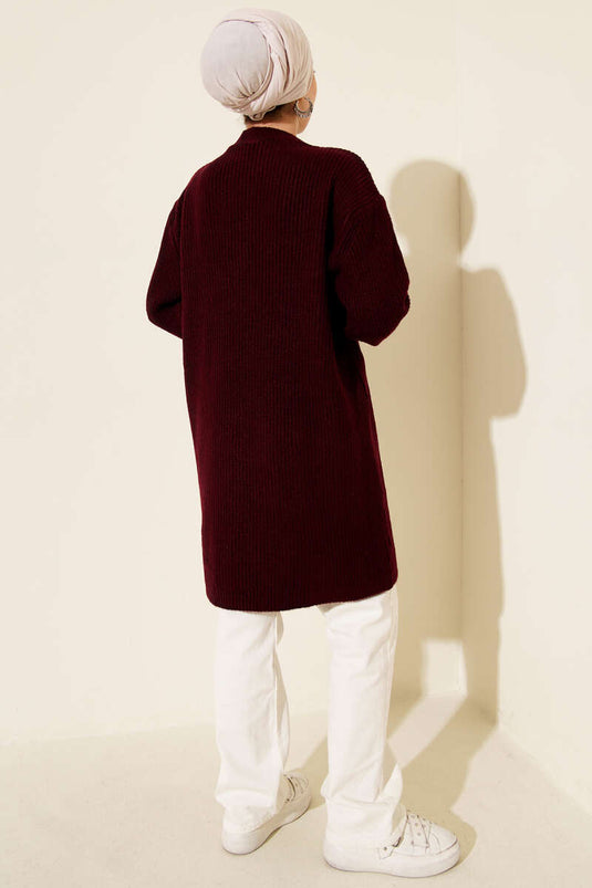 Selanik Örgü Yumoş Triko Tunik Bordo