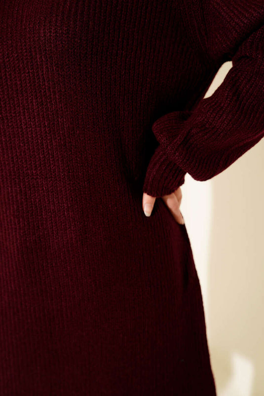 Selanik Örgü Yumoş Triko Tunik Bordo