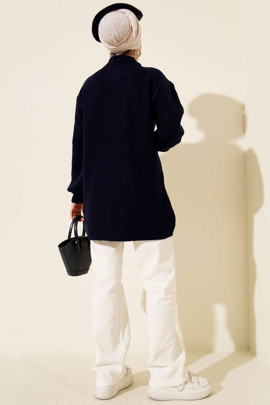 Selanik Örgü Yumoş Triko Tunik Lacivert