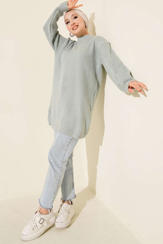 Selanik Örgü Yumoş Triko Tunik Mint