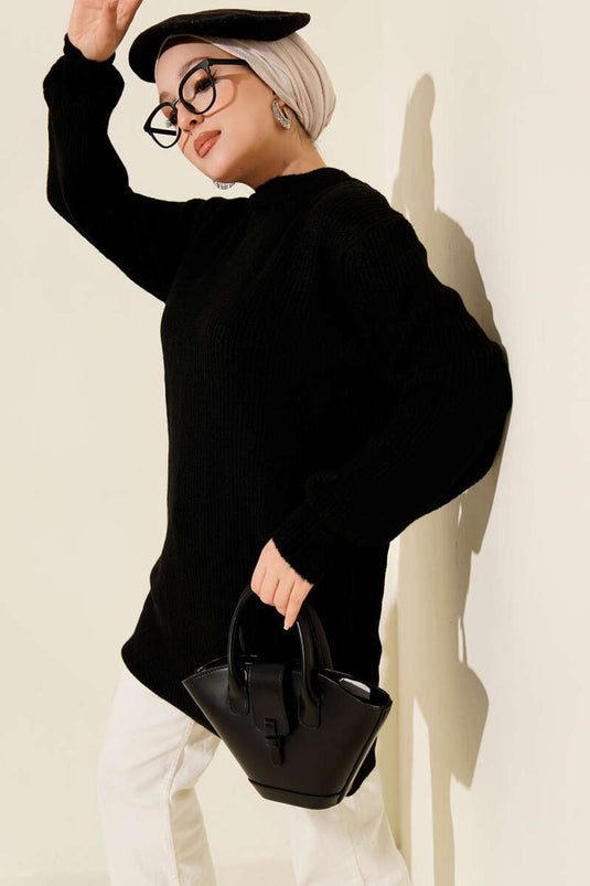 Selanik Örgü Yumoş Triko Tunik Siyah