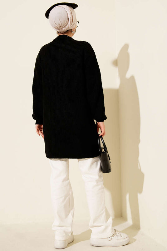 Selanik Örgü Yumoş Triko Tunik Siyah