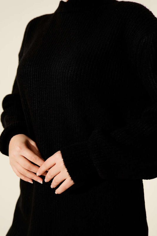 Selanik Örgü Yumoş Triko Tunik Siyah