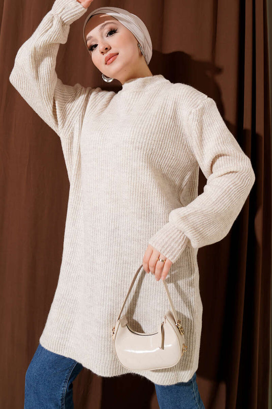 Selanik Knitted Soft Knitwear Tunic Stone