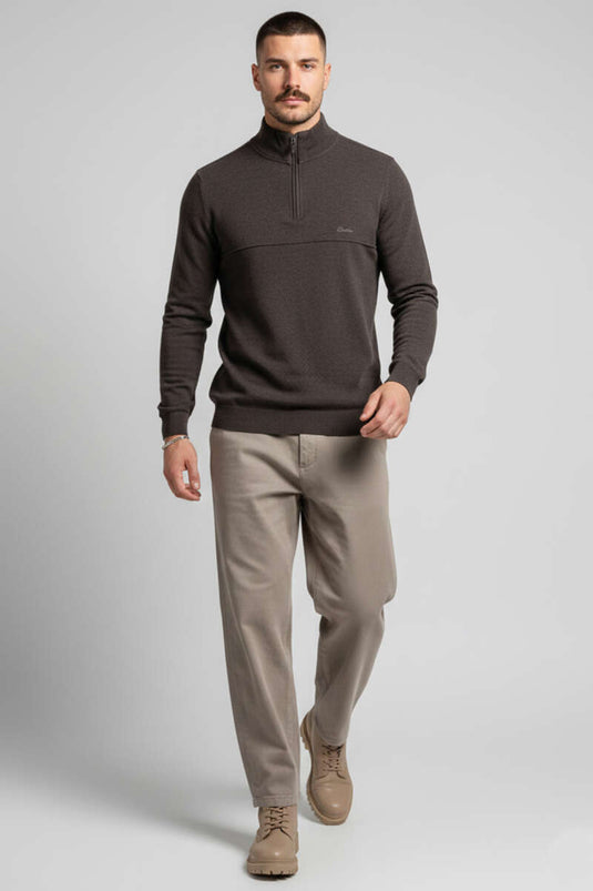 Sweat-shirt pour homme à demi-fermeture éclair Selanik Marron foncé